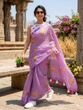 LINNEN COTTON CHEX FLOWER PRINTED SAREE (138)
