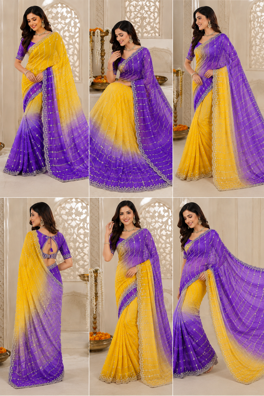 C PALLU EMB WORK FENDY SATIN PEDING SAREE (120)