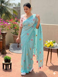 LINNEN COTTON CHEX FLOWER PRINTED SAREE (139)