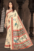 Premium Tussar Silk Saree For Women Joy Full Possition Foil Printed