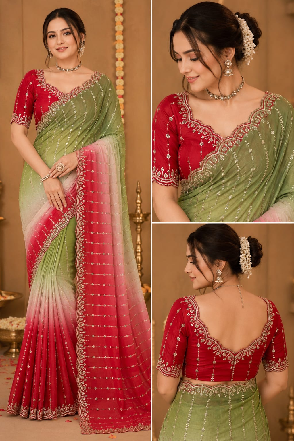 C PALLU EMB WORK FENDY SATIN PEDING SAREE (119)