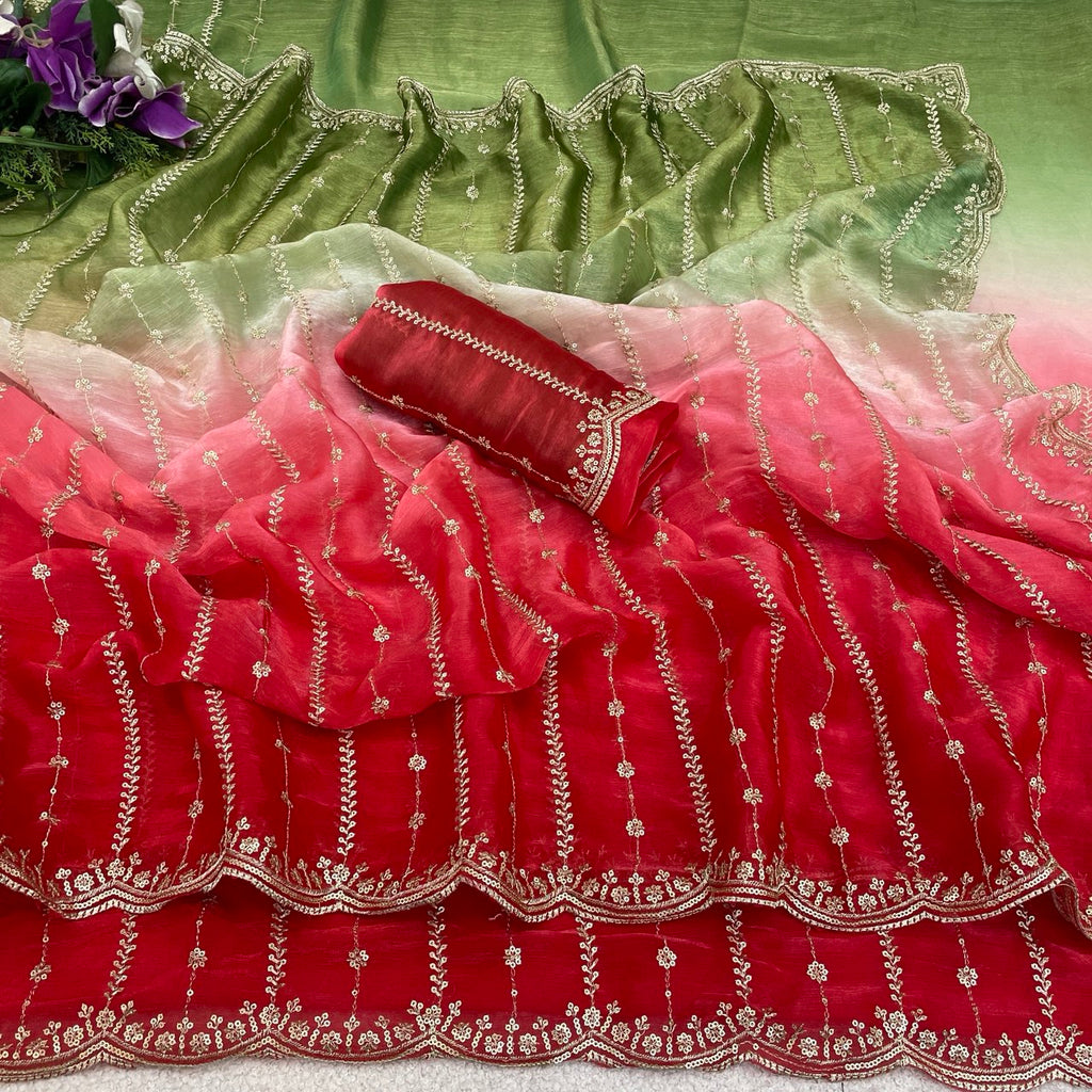 C PALLU EMB WORK FENDY SATIN PEDING SAREE (119)