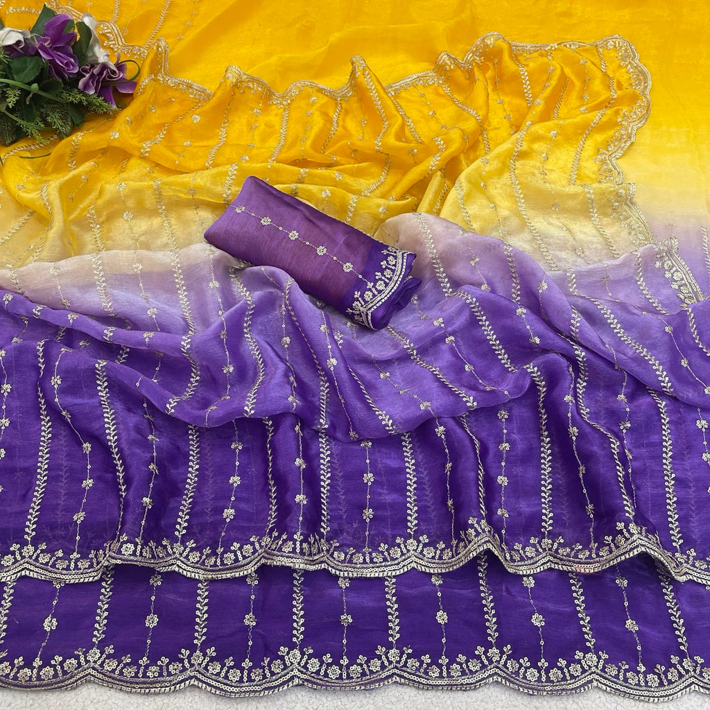 C PALLU EMB WORK FENDY SATIN PEDING SAREE (120)