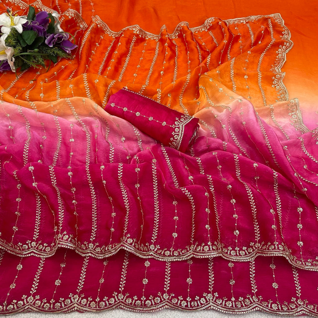 C PALLU EMB WORK FENDY SATIN PEDING SAREE (118)