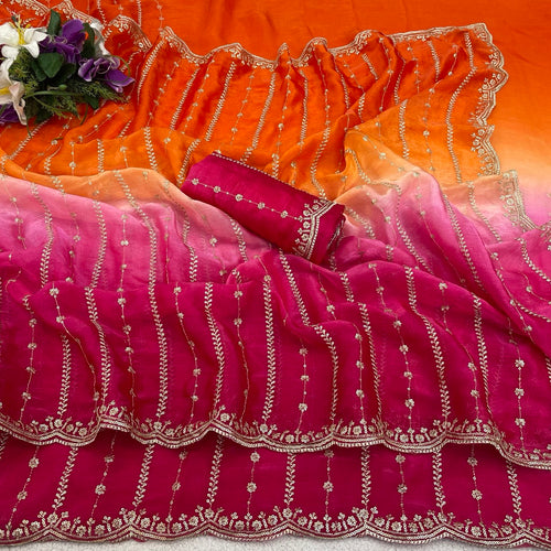 C PALLU EMB WORK FENDY SATIN PEDING SAREE (118)