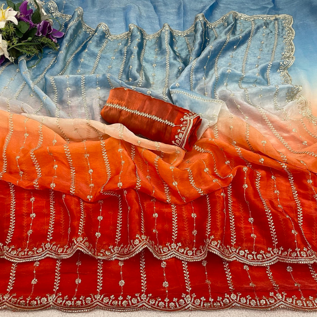 C PALLU EMB WORK FENDY SATIN PEDING SAREE (121)