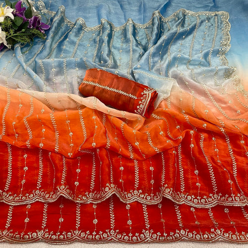 C PALLU EMB WORK FENDY SATIN PEDING SAREE (121)
