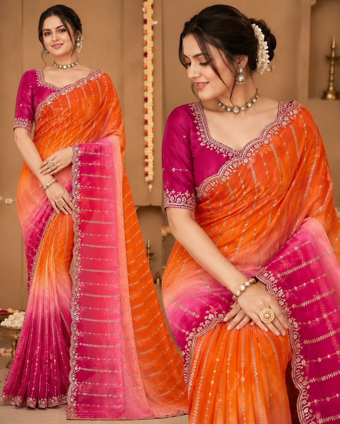 C PALLU EMB WORK FENDY SATIN PEDING SAREE (118)
