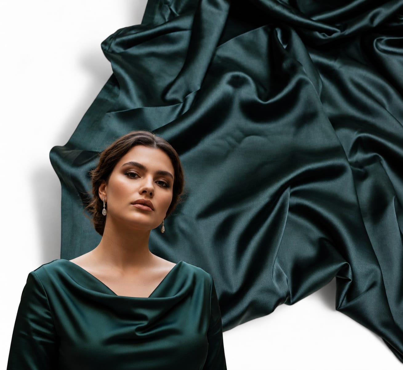 PURE MODAL SATIN 44" DYED GREEN PER METRE  (109)
