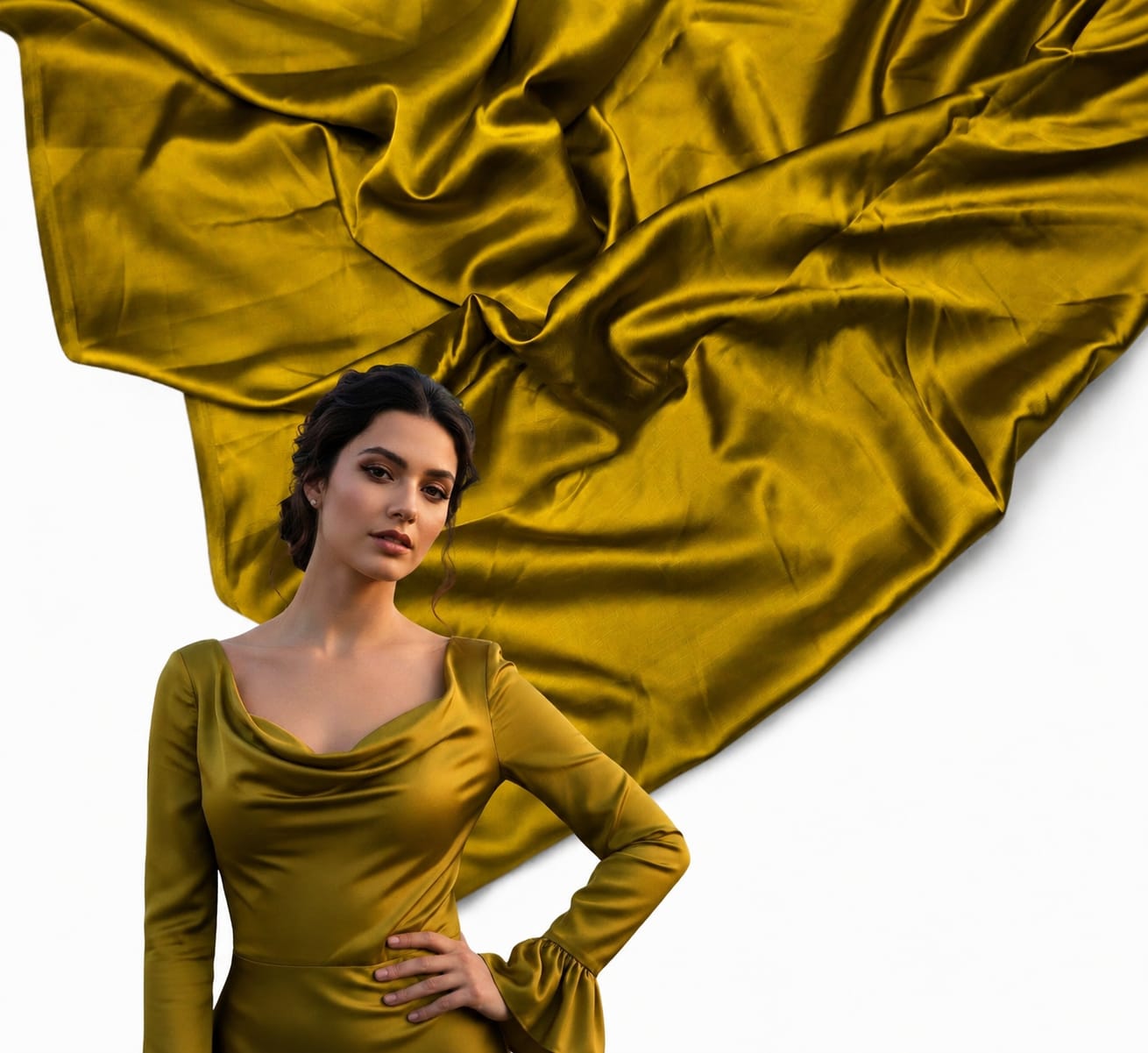 PURE MODAL SATIN 44" DYED DARK MUSTURD PER METRE  (110)